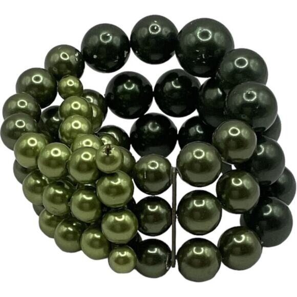 Expandable Green Beaded Bracelet With Large Beads - Picture 5 of 6